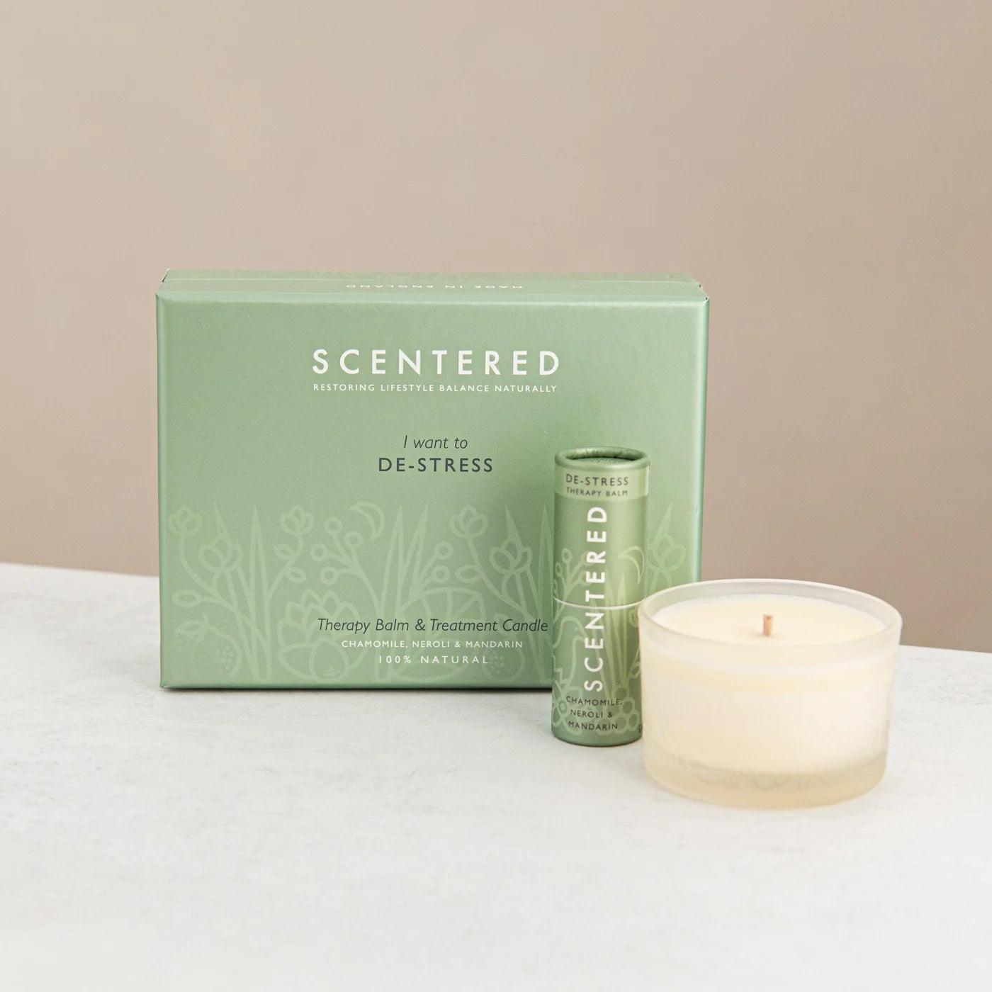 Scentered De-stress Balm And Candle Set