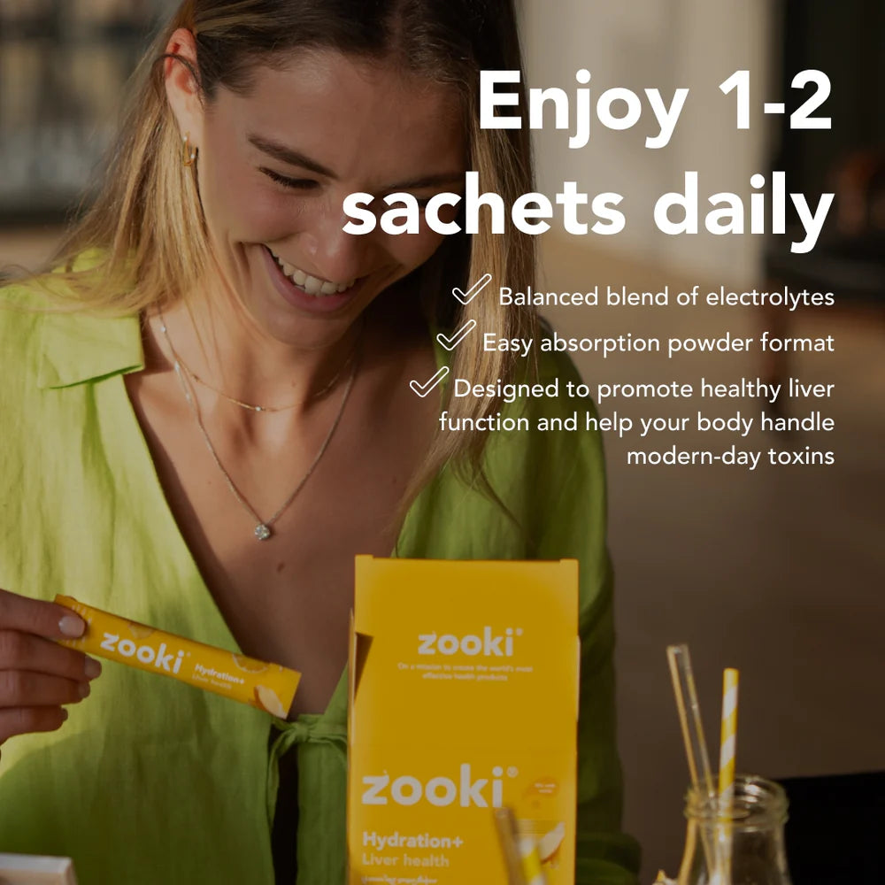 Zooki Hydration+ Liver Health Lemon and Ginger Electrolyte Sachets
