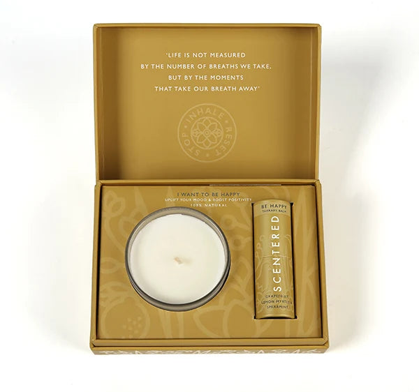 Scentered Happy Balm And Candle Set